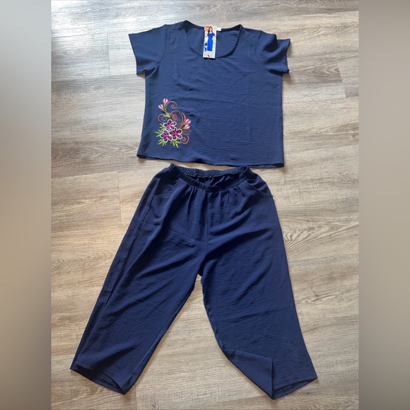 Banana Republic Women’s Set Blue Embroidered Elastic Waist XL jn